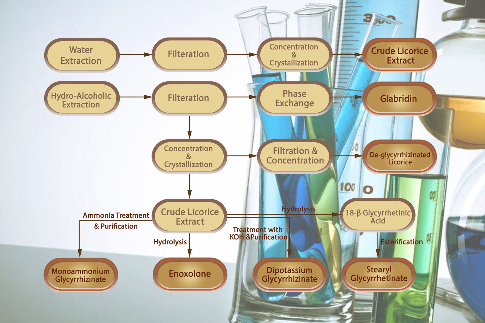 Extraction of natural substances of LICORICE at different stages